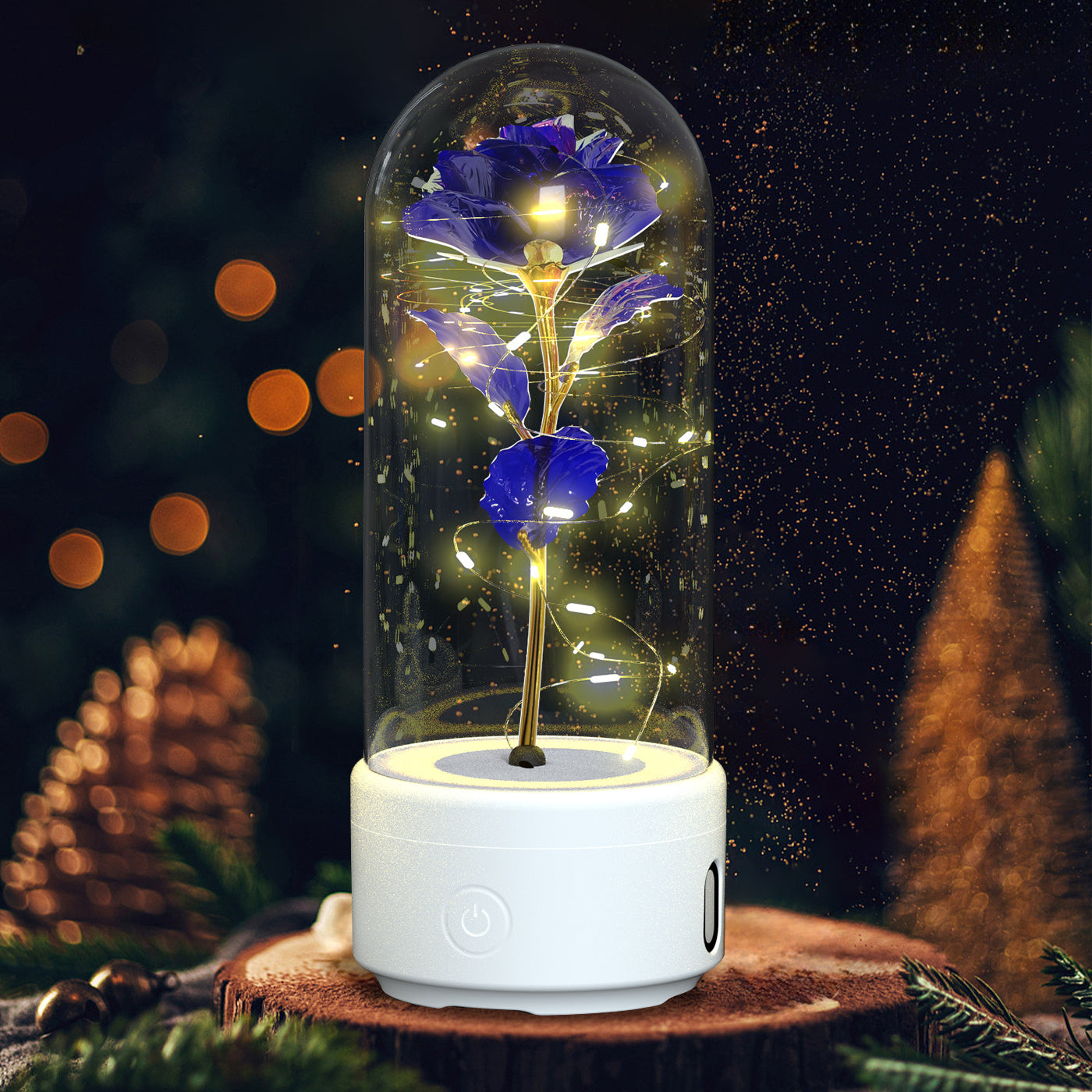 Creative 2 In 1 Rose Flowers LED Light And Bluetooth-compatible Speaker Valentine's Day Gift Rose Luminous Night Light Ornament In Glass Cover BargainsRule