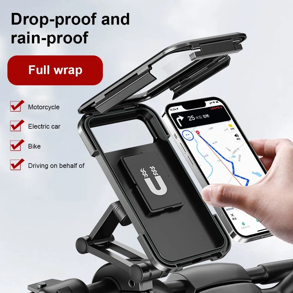 Waterproof Motorcycle Bike Mobile Phone Holder Magnetic Universal Bicycle GPS 360 Degree Swivel Adjustable Motorcycle Cellphone Holder BargainsRule