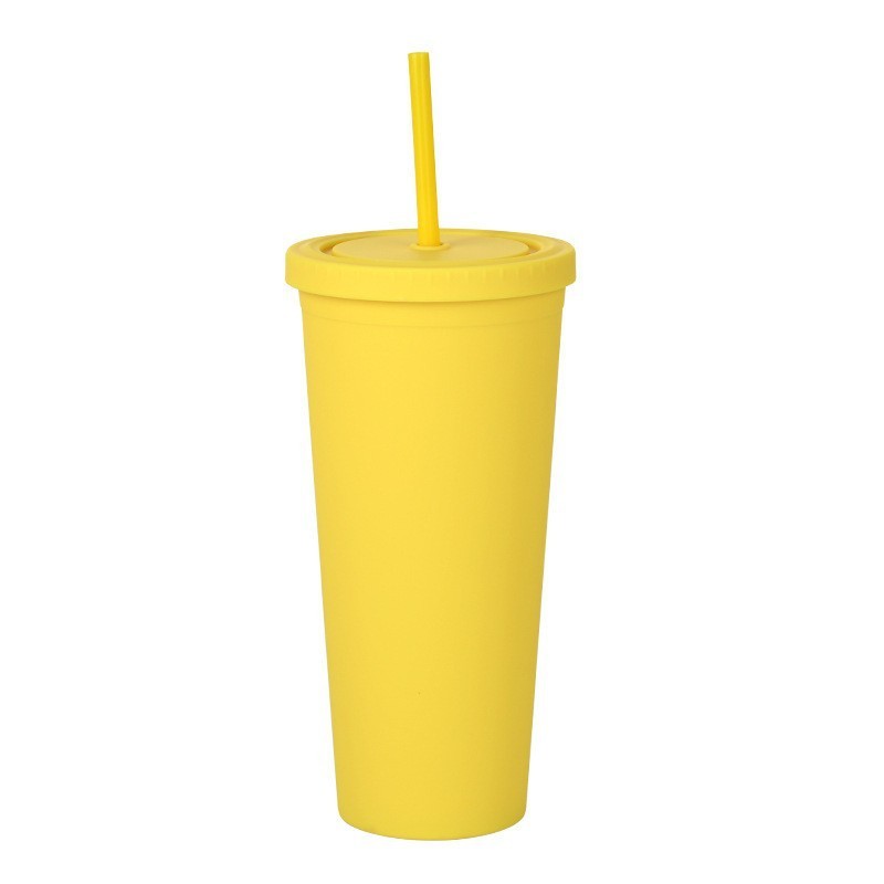 Double Layer Plastic Solid Color Simple Straw Cup