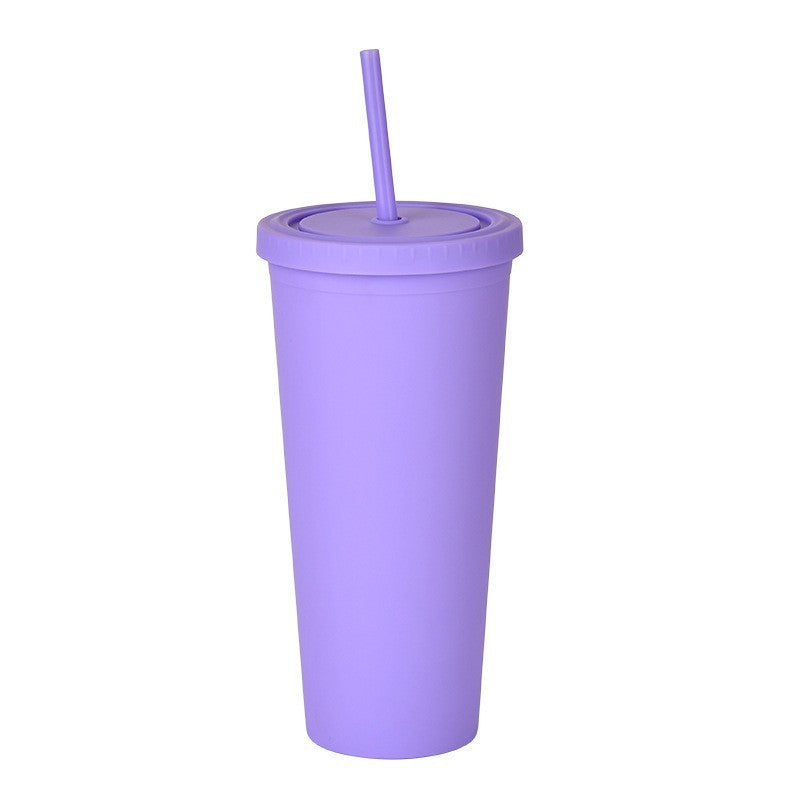 Double Layer Plastic Solid Color Simple Straw Cup