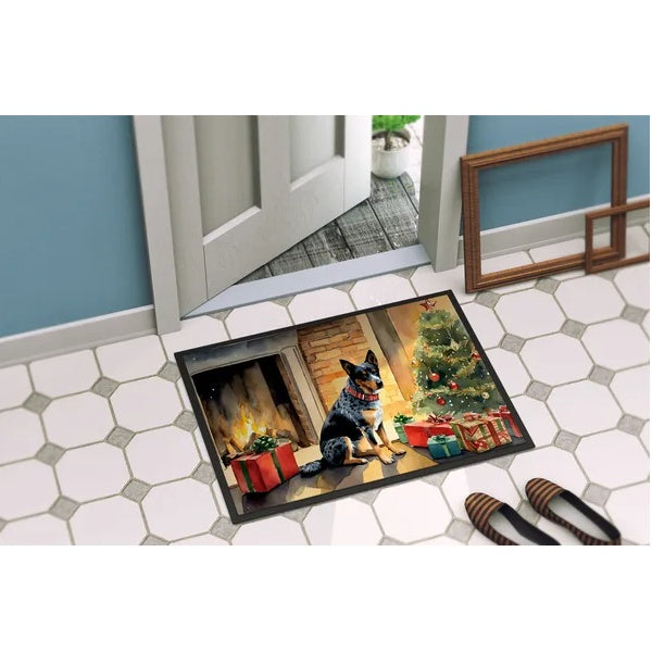 Australian Cattle Dog Cozy Christmas Doormat Front Door Mat Indoor Outdoor Rugs For Entryway, Non Slip Washable Low Pile, 24H X 36W