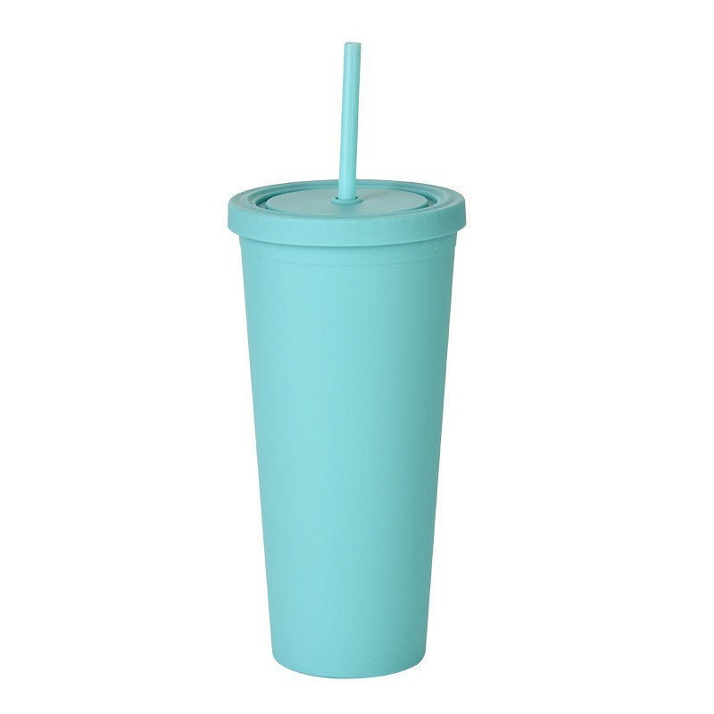 Double Layer Plastic Solid Color Simple Straw Cup