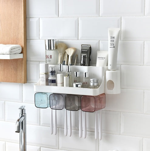 Toothbrush Holder Bathroom Shelving Perforation-free Suction Wall Bathroom Toiletry Set