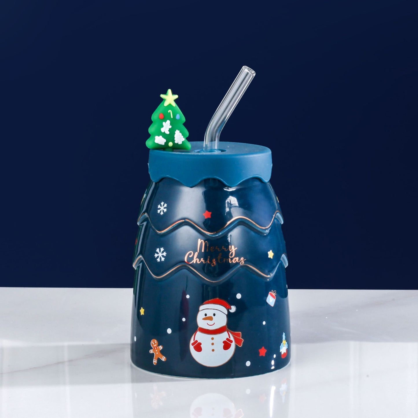 Christmas Ceramic Cup With Lid And Straw Large Capacity Mug