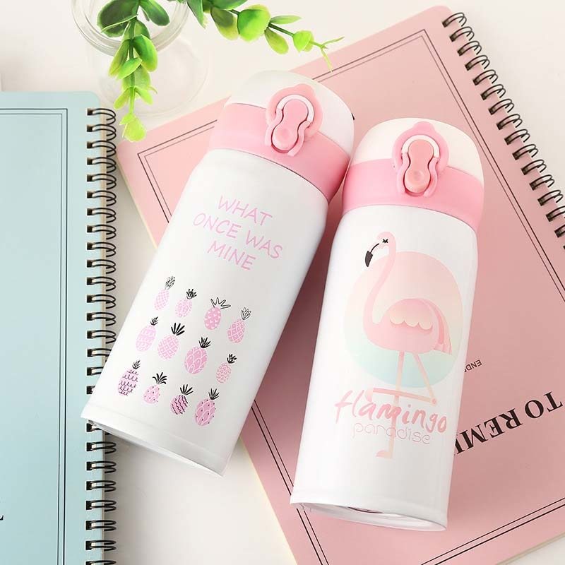 350ML 500ML Thermocup Bouncing Cover Bottle Vacuum Flask Flamingo Pattern    Mug Travel Cup Stainless Steel BargainsRule