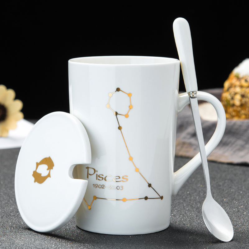 Personalized cup ceramic mug with lid spoon