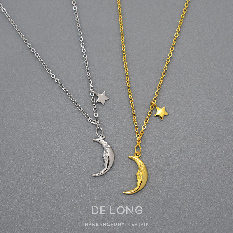 S925 Sterling Silver Star And Moon Necklace Temperament Personality