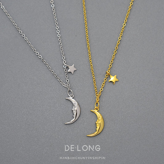 S925 Sterling Silver Star And Moon Necklace Temperament Personality