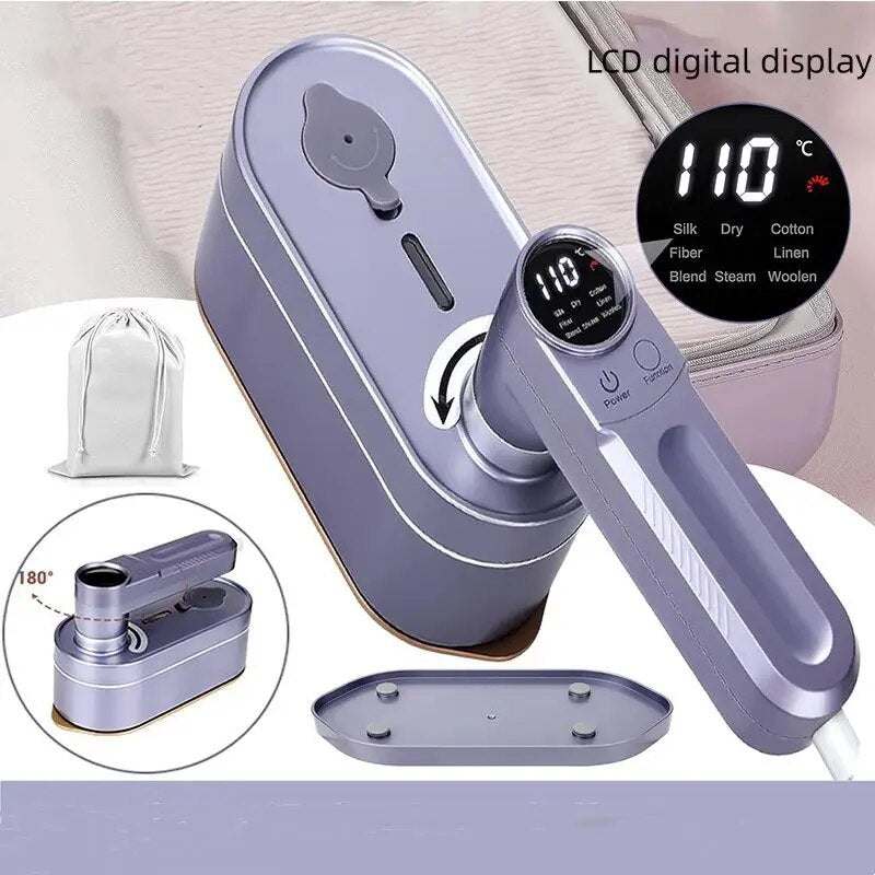 Foldable Garment Steam Iron With Digital Screen 2 In 1 Dry And Wet Ironing Handheld Clothing Steamer Small With 8 Preset Steam