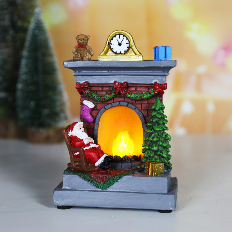 Christmas Resin Decorations Luminous Fireplace Small Night Lamp Decorative Ornaments BargainsRule