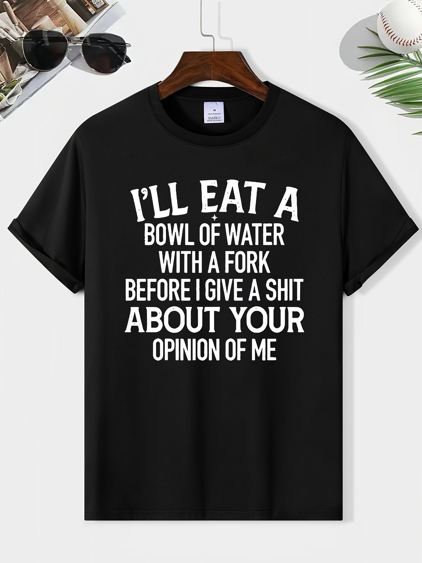 I Will Have A Bowl Of Water Printed Men's Round Neck Fashionable Short Sleeved Sports T-shirt, Comfortable And Versatile, Suitable For Summer And Spring, Sports Style, Comfortable Fit T-shirt, As A Gi