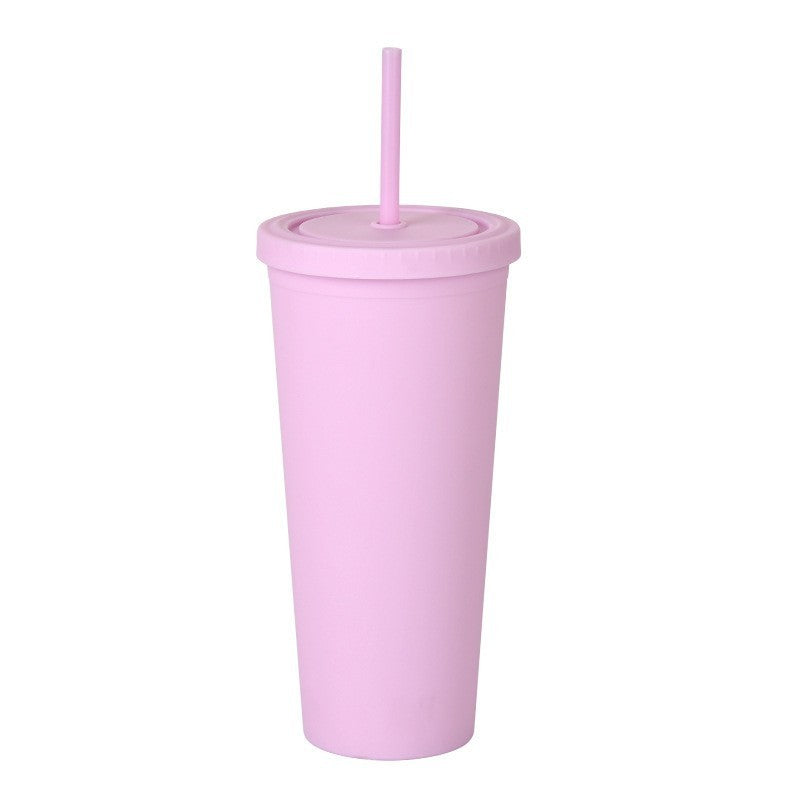 Double Layer Plastic Solid Color Simple Straw Cup