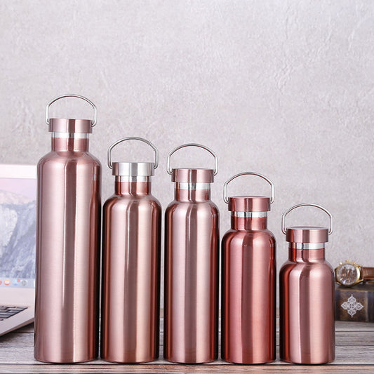 Large-capacity Sports Bottle With All-steel Lid 304 Rose Gold Stainless Steel Vacuum Flask BargainsRule