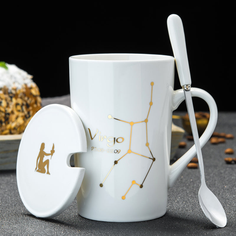 Personalized cup ceramic mug with lid spoon