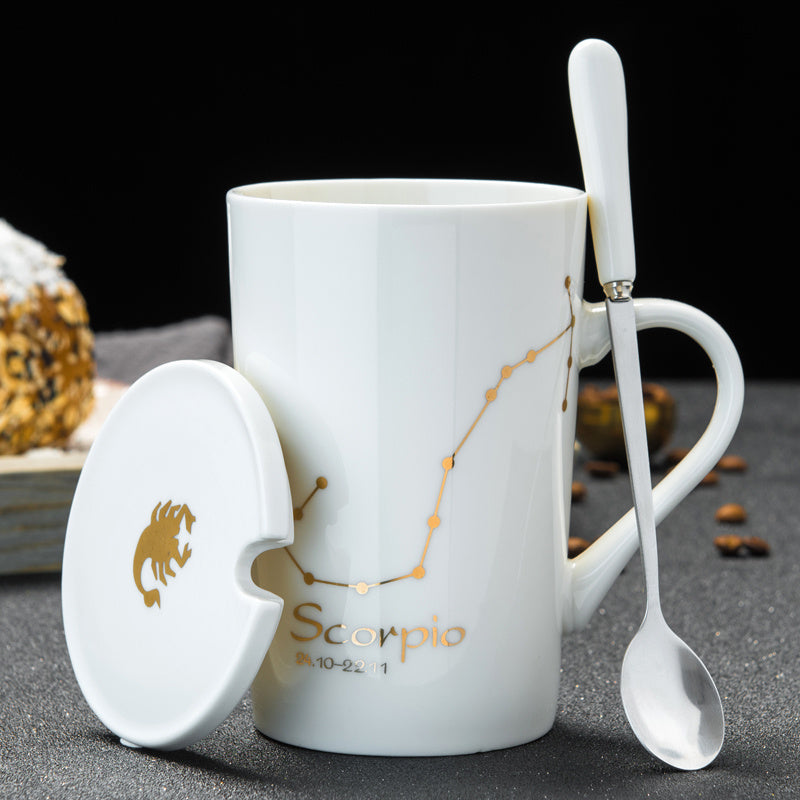 Personalized cup ceramic mug with lid spoon