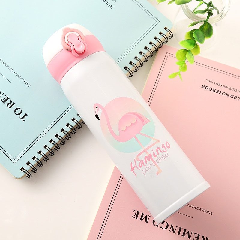 350ML 500ML Thermocup Bouncing Cover Bottle Vacuum Flask Flamingo Pattern    Mug Travel Cup Stainless Steel BargainsRule