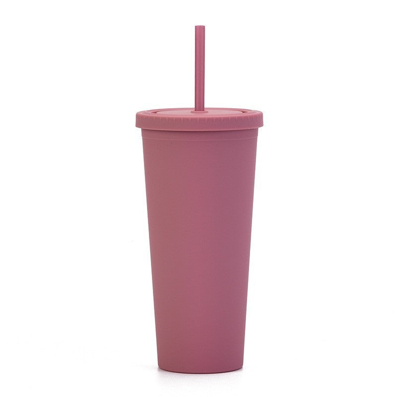 Double Layer Plastic Solid Color Simple Straw Cup