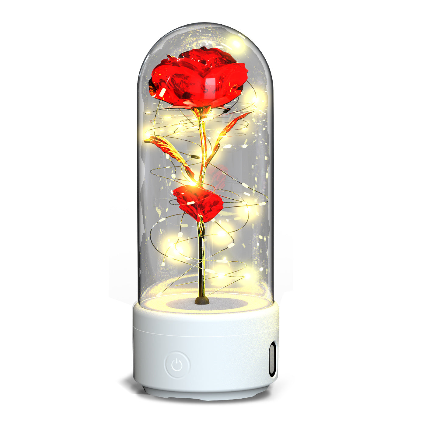 Creative 2 In 1 Rose Flowers LED Light And Bluetooth-compatible Speaker Valentine's Day Gift Rose Luminous Night Light Ornament In Glass Cover BargainsRule