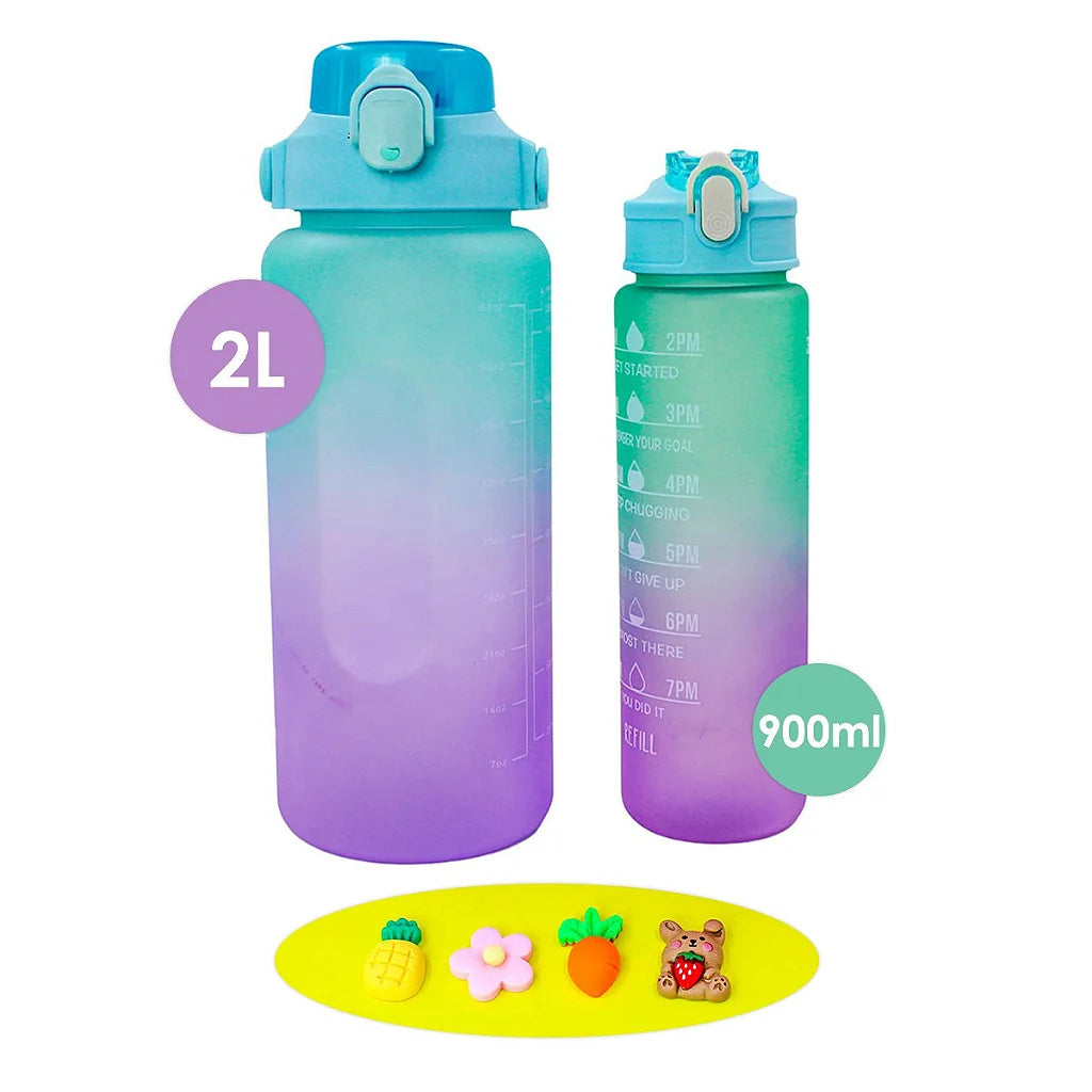 Kit 2 Bottles Water Gallon 2L And 900ml Degrade Figurines 3D Stickers