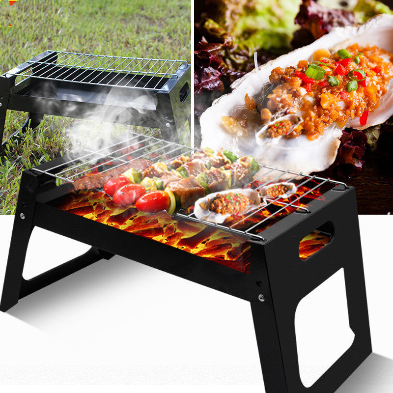 Folding Outdoor Barbecue Grill Iron Rotisserie Chicken Meat Kebab Roasting Rack Portable Camping Picnic BBQ Charcoal Stove Stand BargainsRule