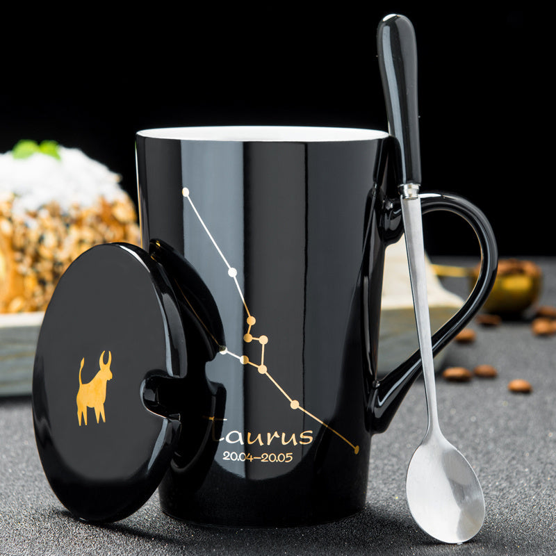 Personalized cup ceramic mug with lid spoon