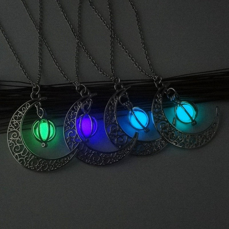 Fashion Moon Natural Glowing Stone Healing Necklace Women Gift Charm Luminous Pendant Necklace Jewelry BargainsRule