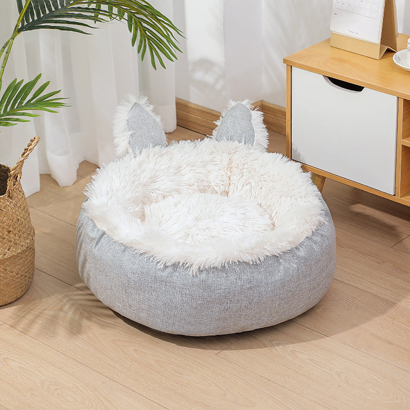 Supply Best Selling Faux Far Comfortable Plush Indoor Cat Bed House Cat Bed Plush Dog Cat Fluffy Bed