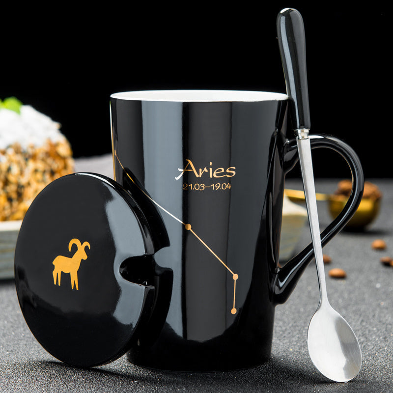 Personalized cup ceramic mug with lid spoon