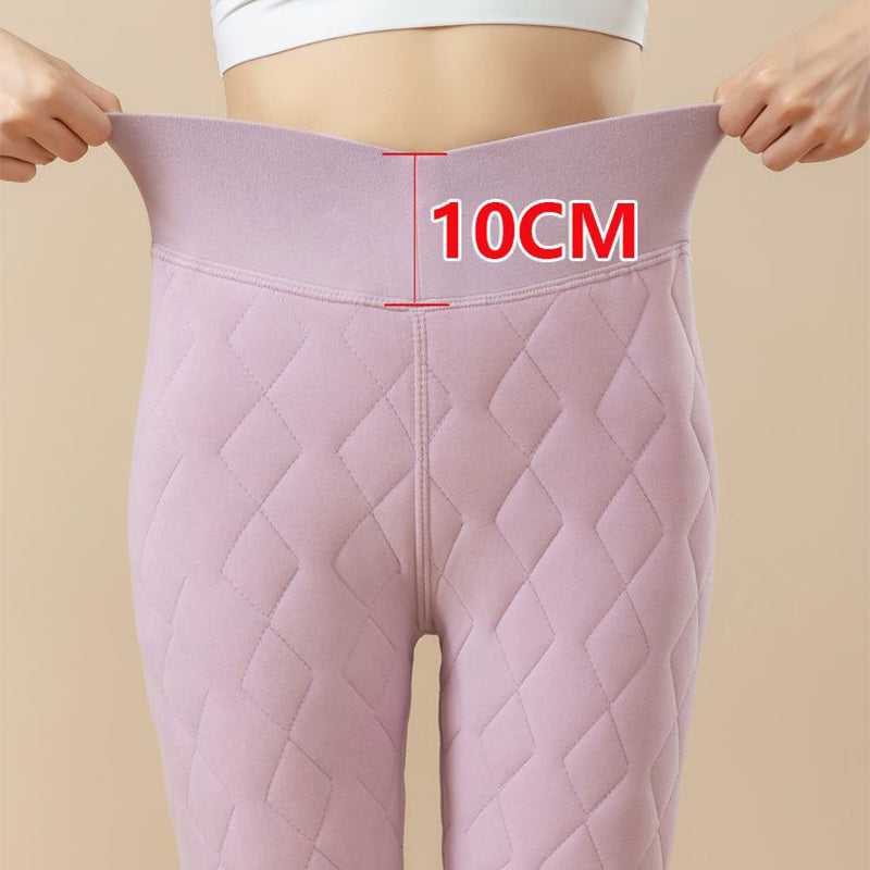 Warm Thickened Cashmere Leggings Winter Rhombus Stitching Pants Outerwear High Waist Slim Trousers Women Clothing BargainsRule