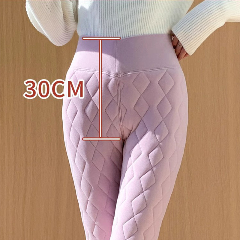 Warm Thickened Cashmere Leggings Winter Rhombus Stitching Pants Outerwear High Waist Slim Trousers Women Clothing BargainsRule