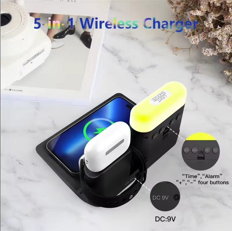 5-in-1 Multifunctional LED Light Mobile Phone Charging Station New Product For Multiple Devices, Suitable For Charger Adapter BargainsRule