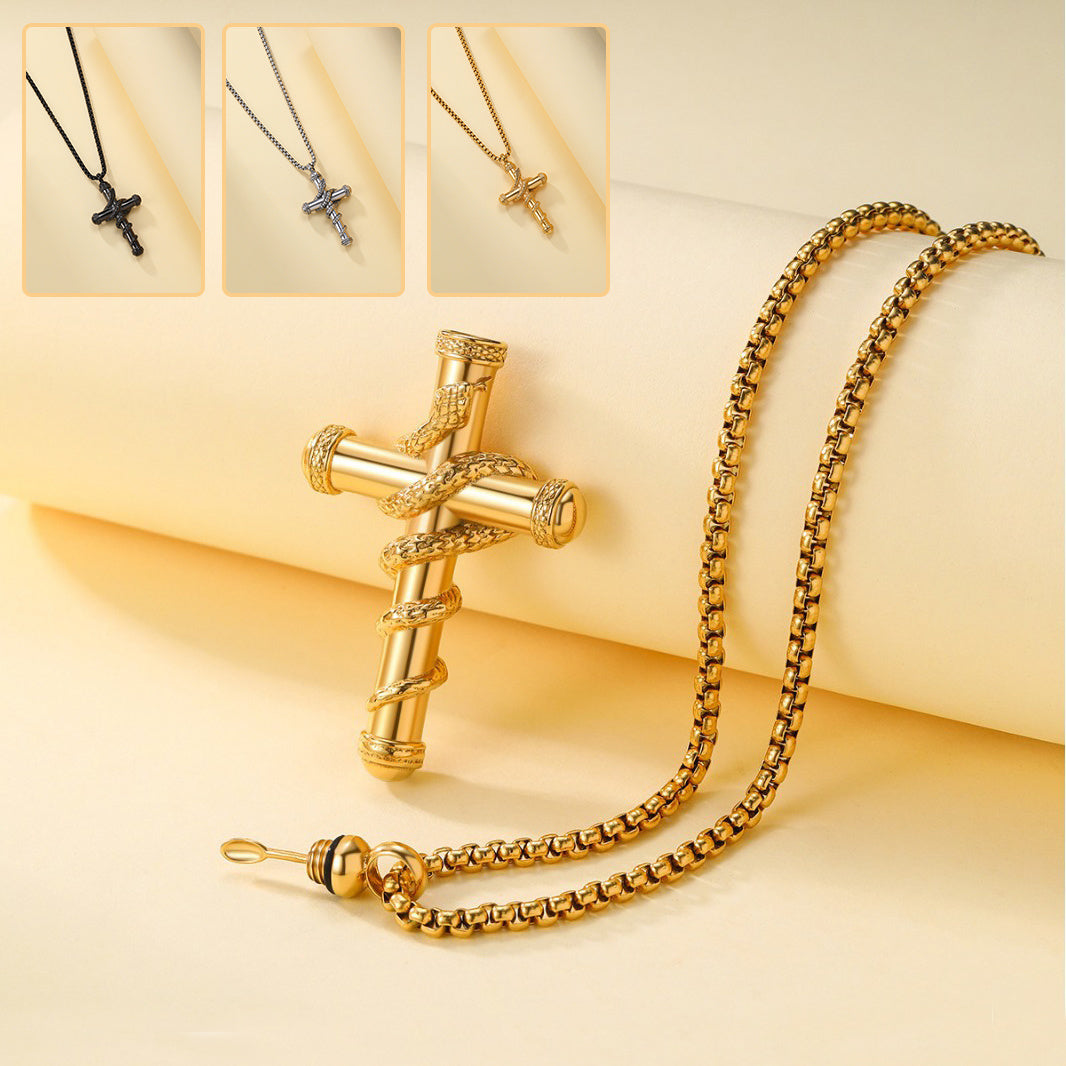 18k Gold Detachable Cross Snake Necklace Fashion Personality Clavicle Chain Necklace For Valentine's Day Loved Memorial Jewelry BargainsRule