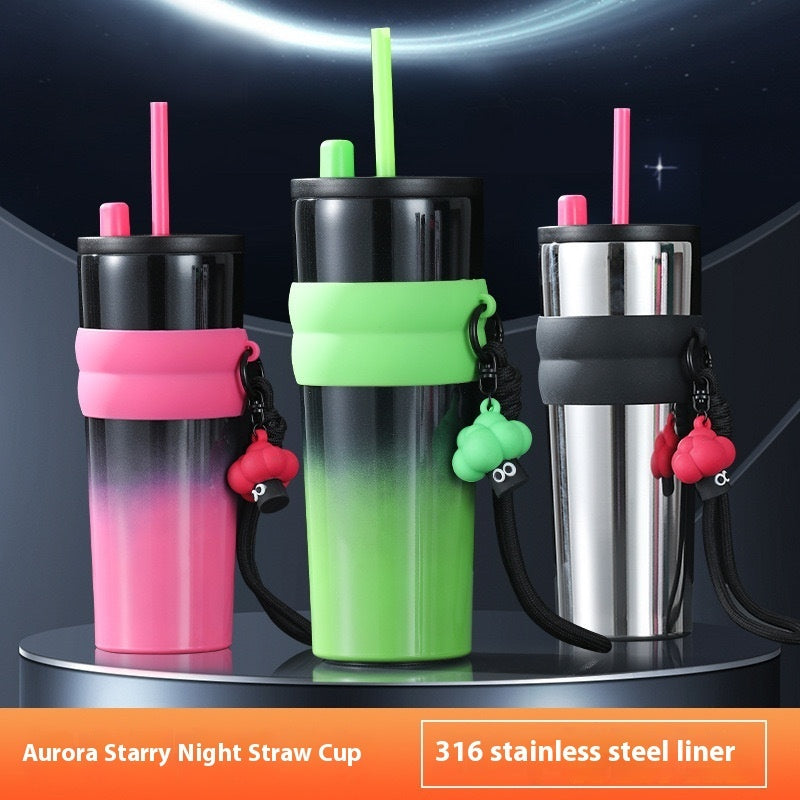 Stainless Steel Large Capacity Vacuum Cup Good-looking With Straw Cup With Rope Handle New Large Ice Cup