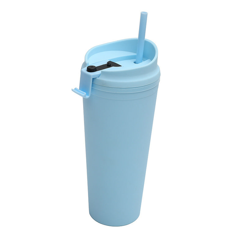 Double Plastic Straw Cup Large Capacity Outdoor