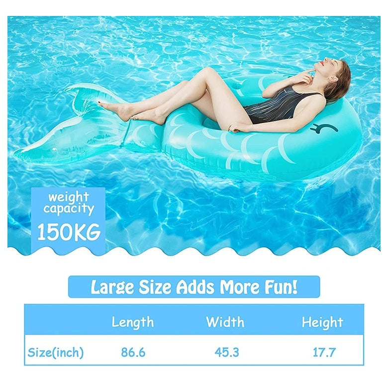 PVC Inflatable Mermaid Raft, Water Leisure Inflatable Whale Floating Bed Float Raft Lounger,Pool Party Entertainment For All Ages BargainsRule