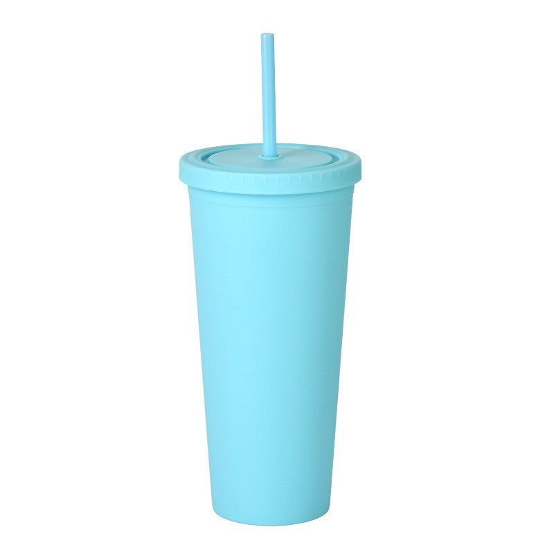 Double Layer Plastic Solid Color Simple Straw Cup