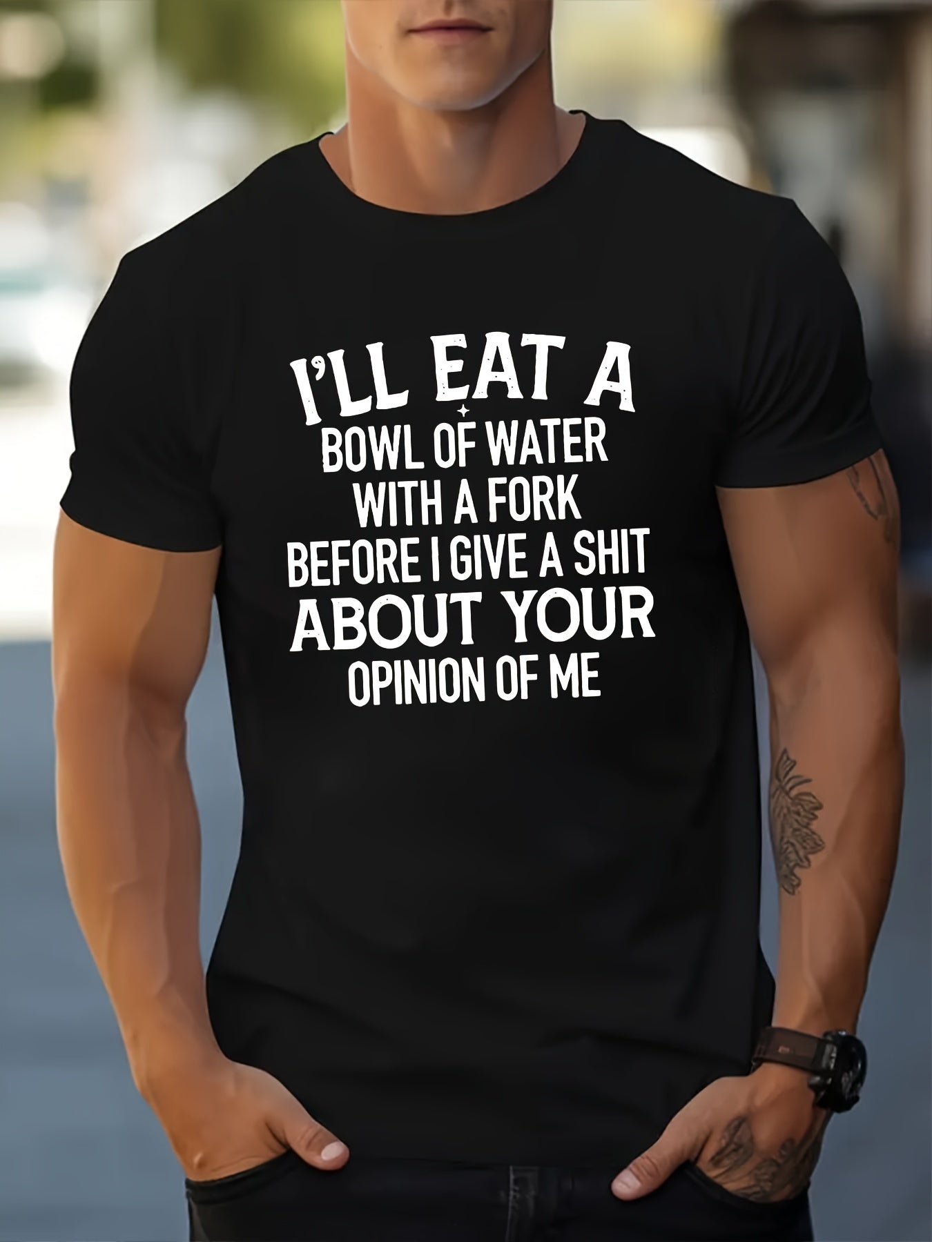 I Will Have A Bowl Of Water Printed Men's Round Neck Fashionable Short Sleeved Sports T-shirt, Comfortable And Versatile, Suitable For Summer And Spring, Sports Style, Comfortable Fit T-shirt, As A Gi