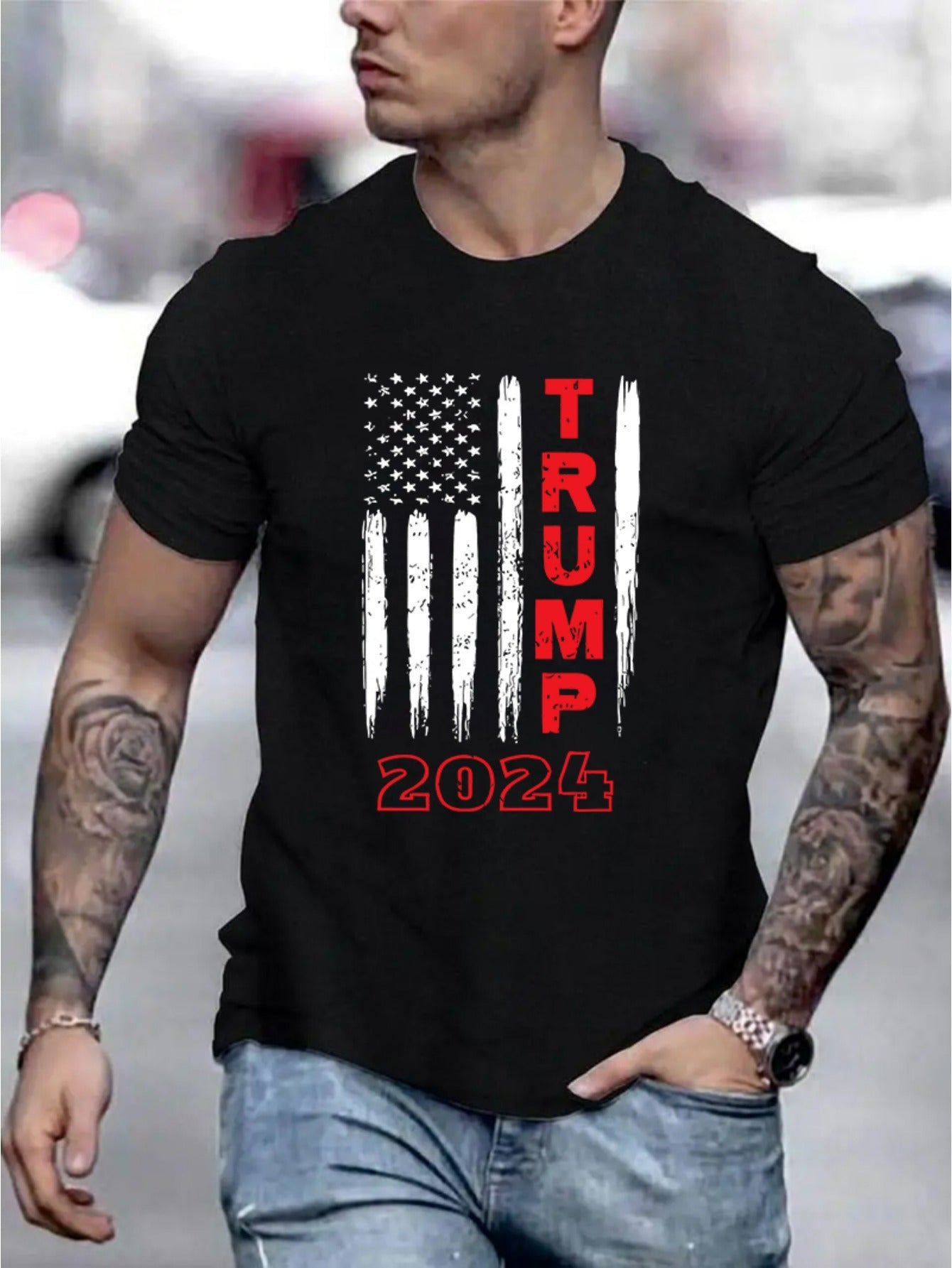 TRUMP 2024 Pattern Printed Men's Creative Top, Casual Short Sleeve Round Neck T-shirt, Summer Outdoor Men's Wear