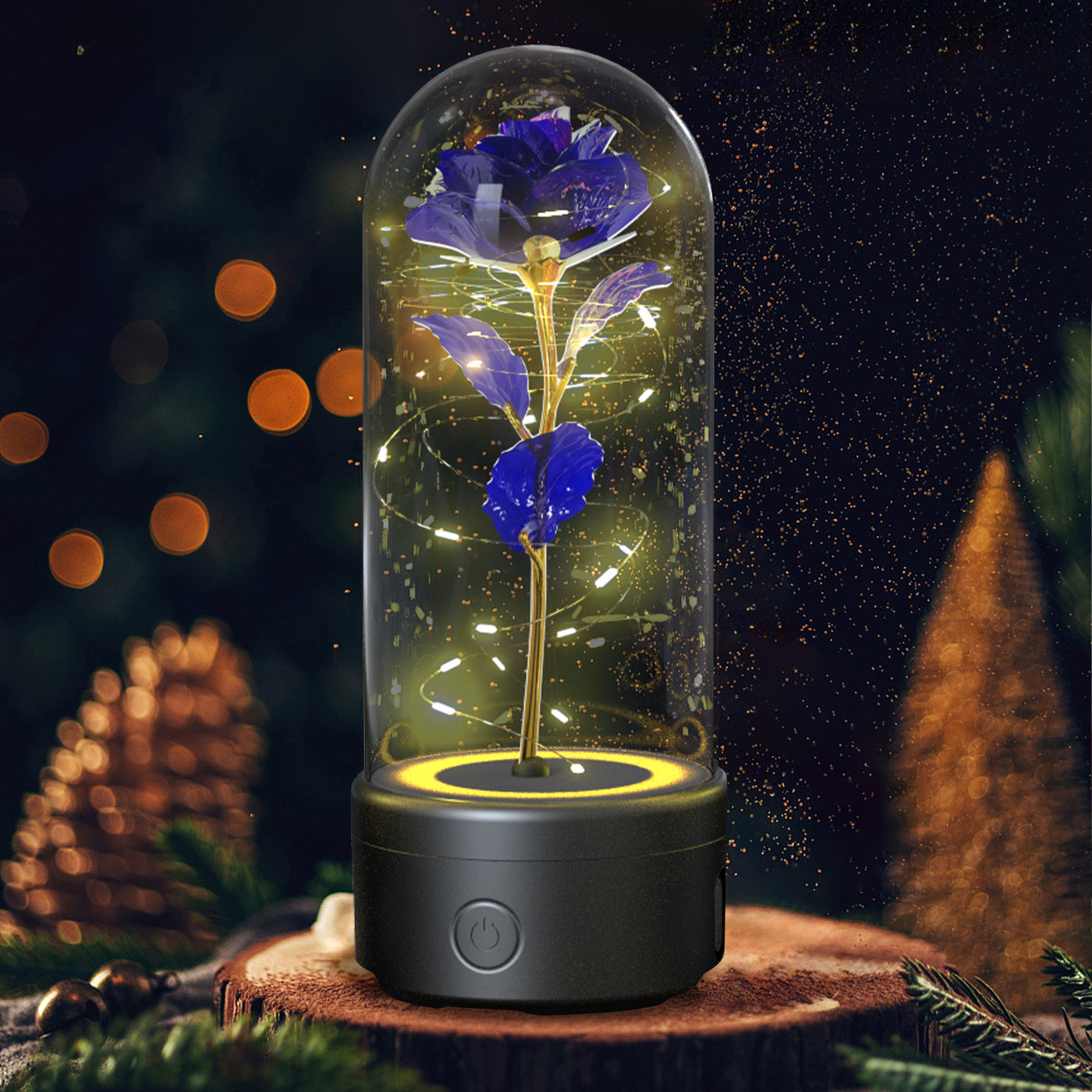 Creative 2 In 1 Rose Flowers LED Light And Bluetooth-compatible Speaker Valentine's Day Gift Rose Luminous Night Light Ornament In Glass Cover BargainsRule