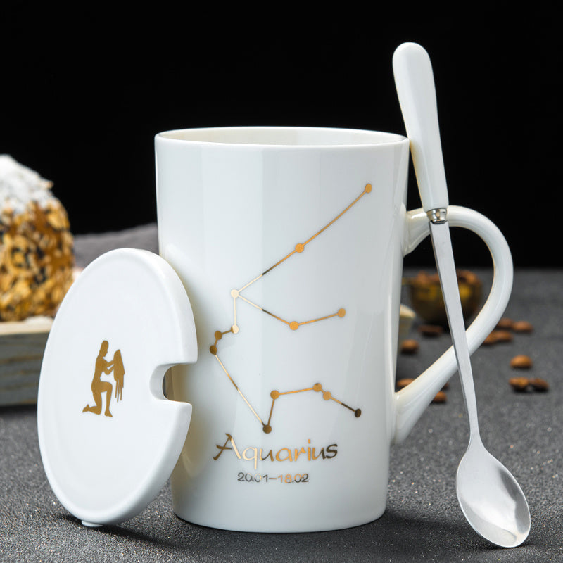 Personalized cup ceramic mug with lid spoon