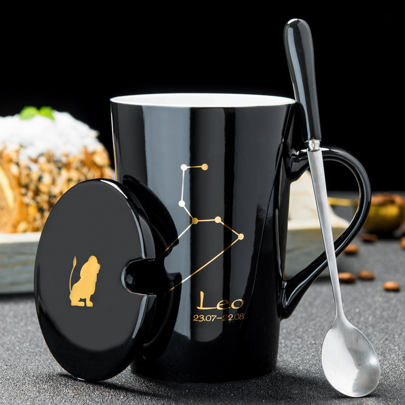 Personalized cup ceramic mug with lid spoon