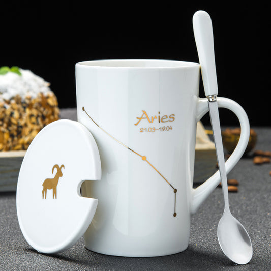 Personalized cup ceramic mug with lid spoon