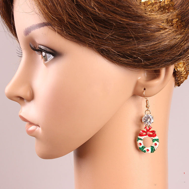 Christmas Bow Wreath Earrings In Europe And America