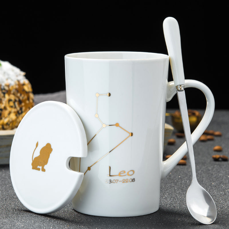 Personalized cup ceramic mug with lid spoon