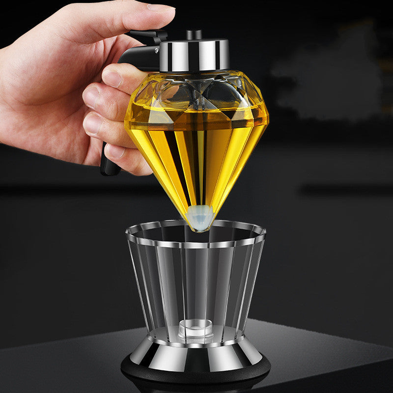 Oil Dispenser Diamond Shaped Glass Oil Bottle Kitchen Push Design Seasoning Bottle