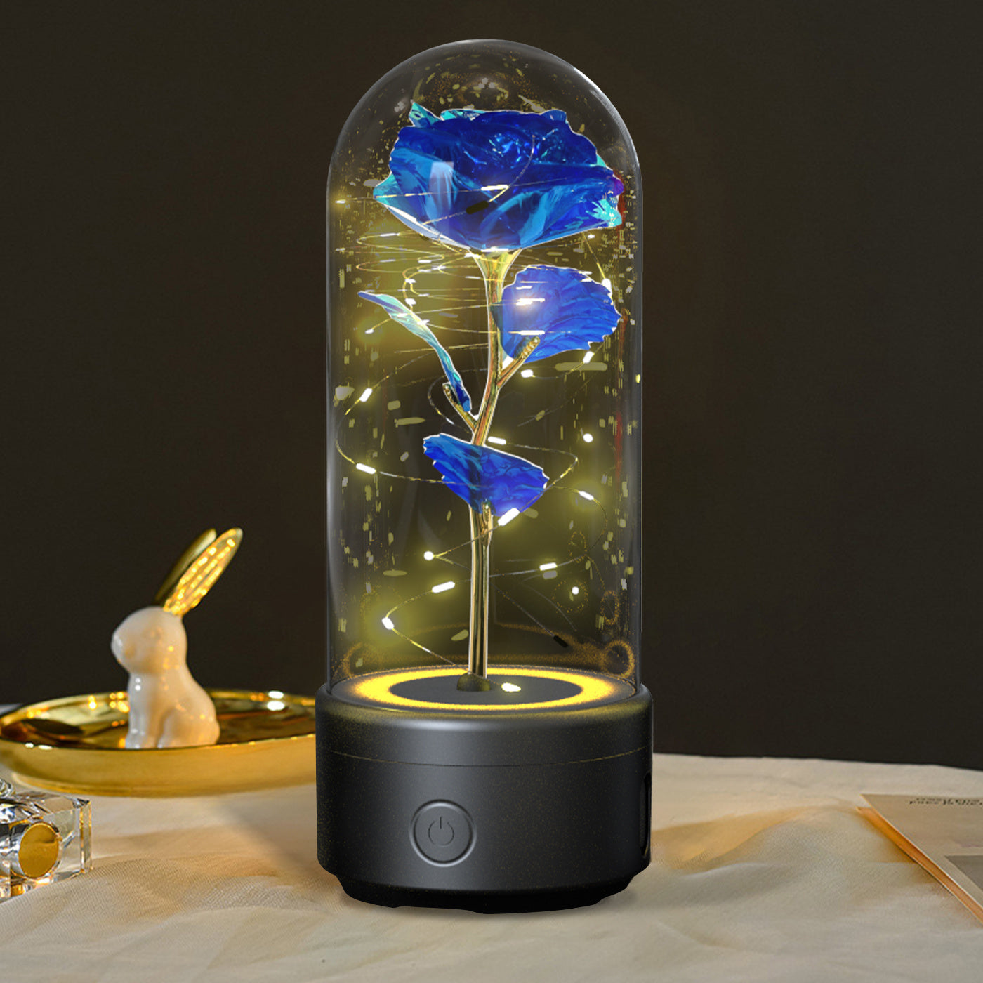 Creative 2 In 1 Rose Flowers LED Light And Bluetooth-compatible Speaker Valentine's Day Gift Rose Luminous Night Light Ornament In Glass Cover BargainsRule