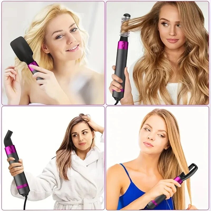 5 In 1 Hair Dryer Brush Hot Air Brush & Volumizer Styler Set With Interchangeable Brush Head Negative Ionic Blow Dryer