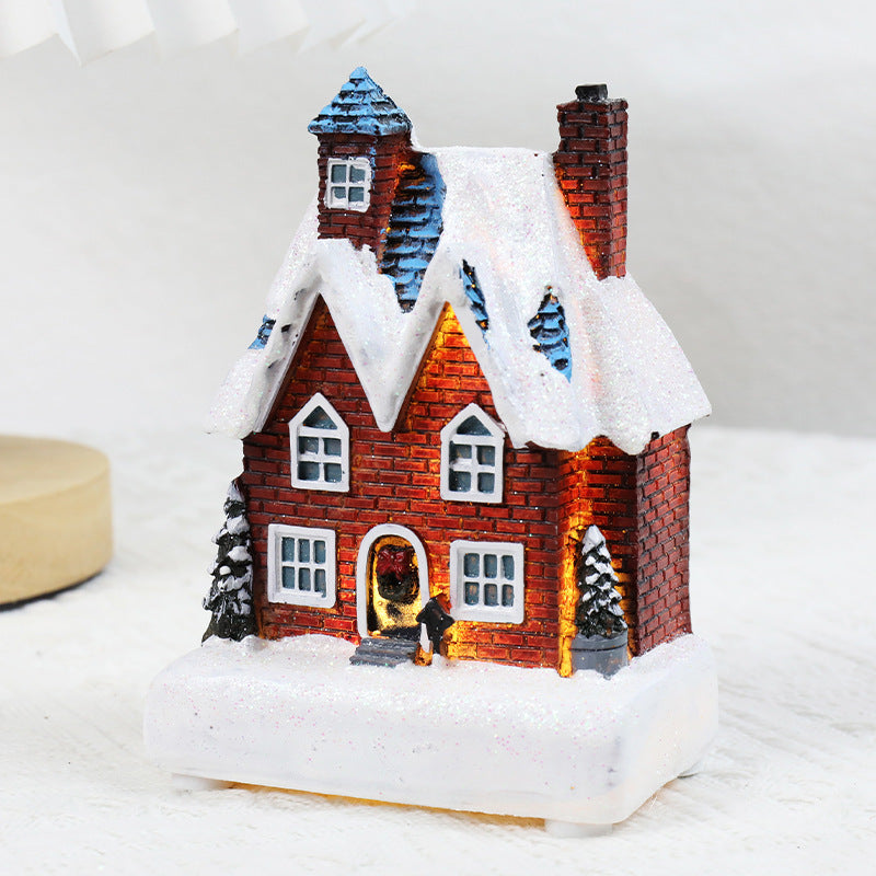 Christmas Decorations Resin Small House Luminous Ornaments