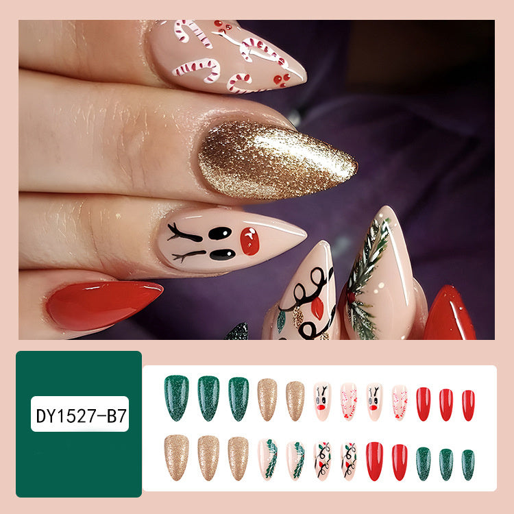 24pcs Christmas False Nails Hat Striped Snowflake Nail Art Stickers For Parties Dances Or Holiday Wear BargainsRule