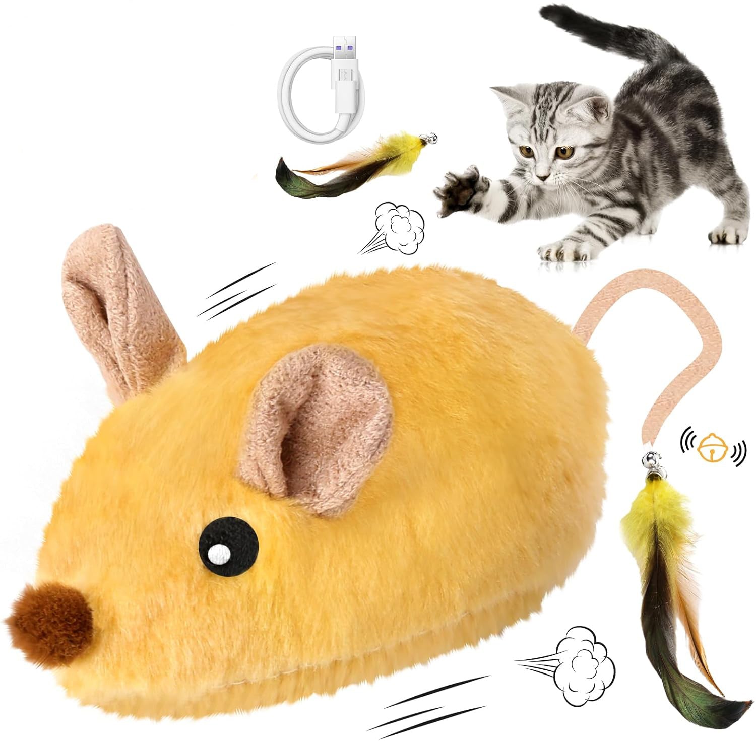 Interactive Cat Toys Mouse For Indoor Cats Rechargeable LED Cat Mouse Toy Feather Bell Tail Lifelike Electric Automatic Moving Mouse Cat Toy For All Breeds Cat Boredom Exercise BargainsRule